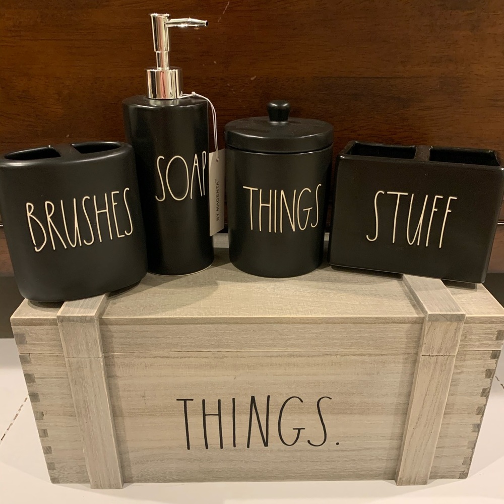 RAE DUNN 4 PC BATHROOM SET RARE BLACK MATTE NEW!